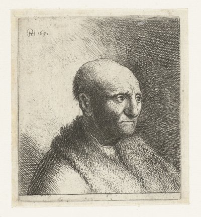 Homme chauve en manteau de fourrure : buste - Rembrandt van Rijn