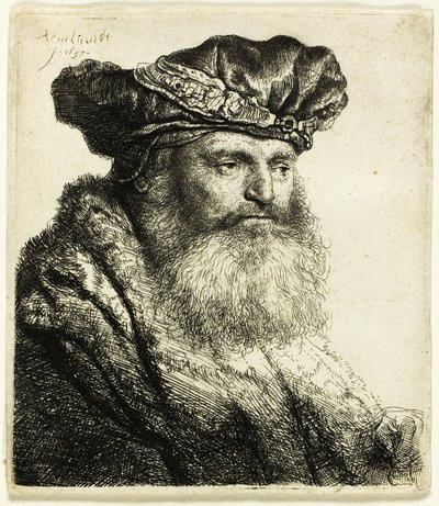 Homme barbu avec un bonnet de velours avec fermoir à bijou - Rembrandt van Rijn