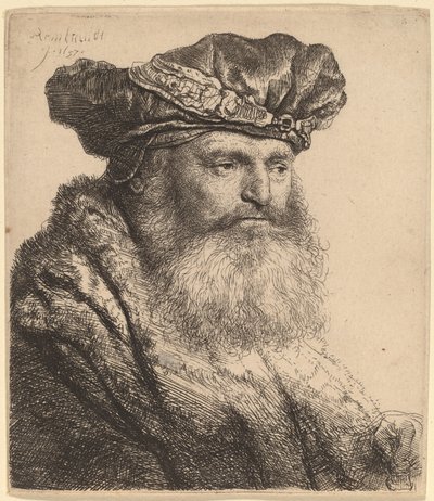 Homme barbu avec un bonnet de velours avec une attache de bijou - Rembrandt van Rijn