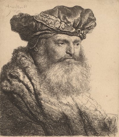Homme barbu avec un bonnet de velours et une attache de bijou, 1637 - Rembrandt van Rijn