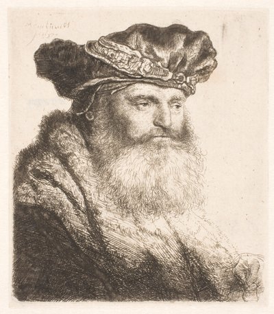 Homme barbu portant un bonnet de velours avec fermoir en bijou - Rembrandt van Rijn