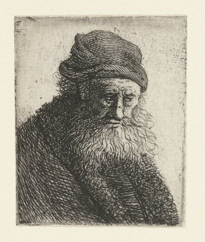 Homme barbu aux cheveux courts et ondulés : buste - Rembrandt van Rijn