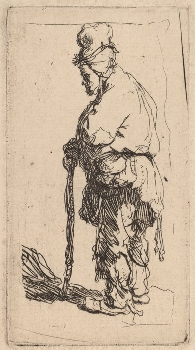 Mendiant appuyé sur un bâton, face à gauche - Rembrandt van Rijn