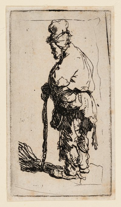 Mendiant appuyé sur un bâton, face à gauche - Rembrandt van Rijn