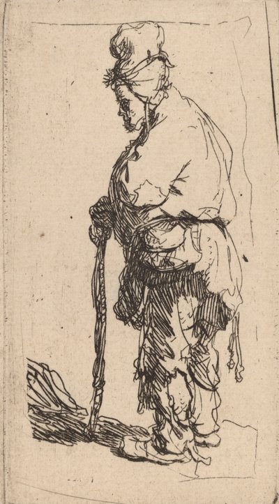 Mendiant appuyé sur un bâton, face à gauche, vers 1630 - Rembrandt van Rijn
