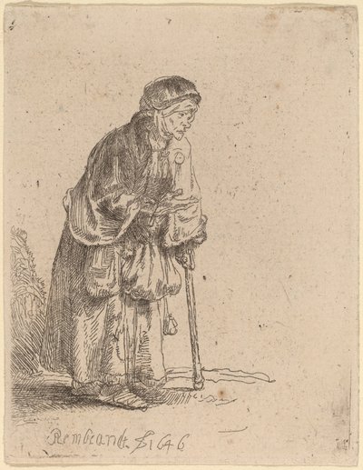 Mendiante appuyée sur un bâton - Rembrandt van Rijn