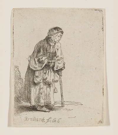 Mendiante appuyée sur un bâton - Rembrandt van Rijn