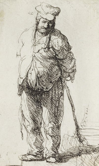 Mendiant appuyé sur un bâton - Rembrandt van Rijn