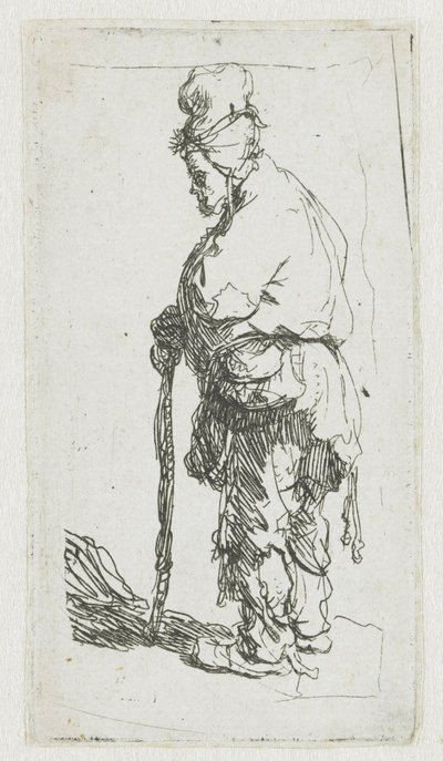Mendiant appuyé sur un bâton, tourné vers la gauche - Rembrandt van Rijn