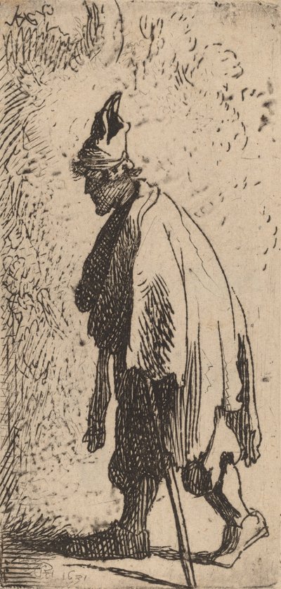 Mendiant avec un bâton, marchant vers la gauche, 1631 - Rembrandt van Rijn