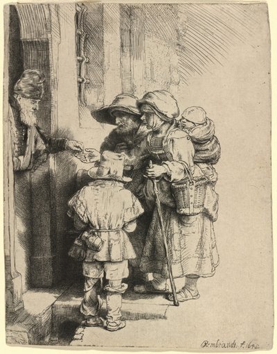 Mendiants recevant des aumônes à la porte d