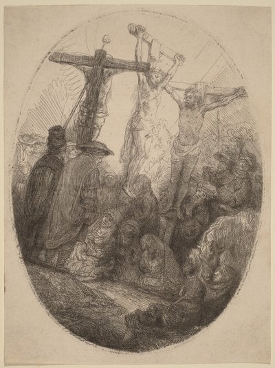 Le Christ crucifié entre les deux larrons : une assiette ovale - Rembrandt van Rijn