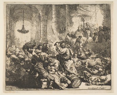 Le Christ chassant les marchands du Temple - Rembrandt van Rijn