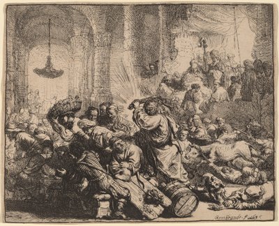 Le Christ chassant les marchands du temple - Rembrandt van Rijn