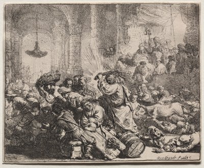 Le Christ chassant les marchands du temple - Rembrandt van Rijn