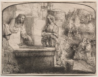 Christ et la femme de Samarie : Une gravure en arc, 1657-58 - Rembrandt van Rijn
