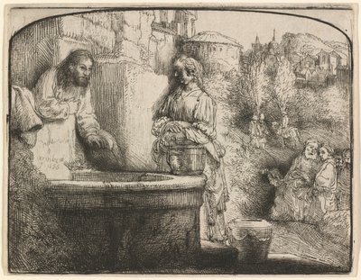 Le Christ et la Samaritaine : une estampe en arc - Rembrandt van Rijn
