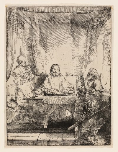 Le Christ à Emmaüs : La grande plaque - Rembrandt van Rijn