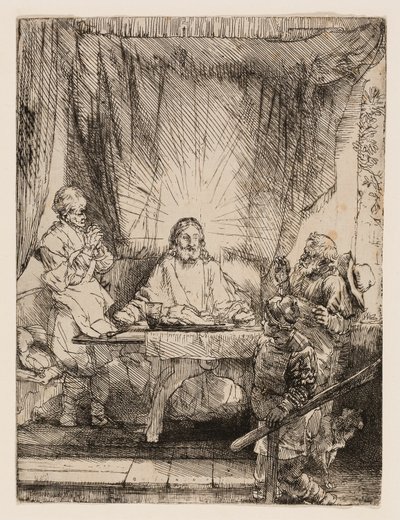 Le Christ à Emmaüs : La grande planche - Rembrandt van Rijn