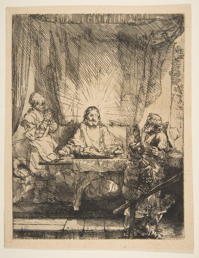 Le Christ à Emmaüs : La Grande Planche - Rembrandt van Rijn
