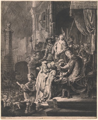 Christ devant Pilate : Grande Plaque - Rembrandt van Rijn