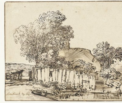 Cottage avec palissade blanche parmi les arbres - Rembrandt van Rijn