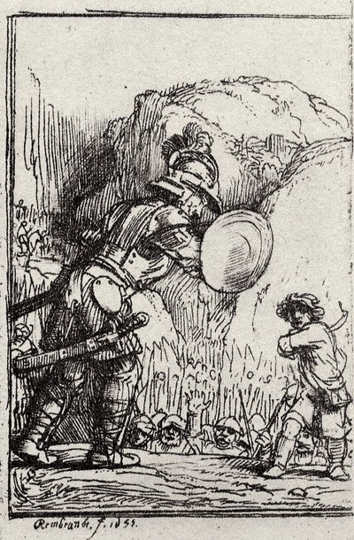 David et Goliath. Illustration pour Piedra gloriosa par Menasseh ben Israel - Rembrandt van Rijn