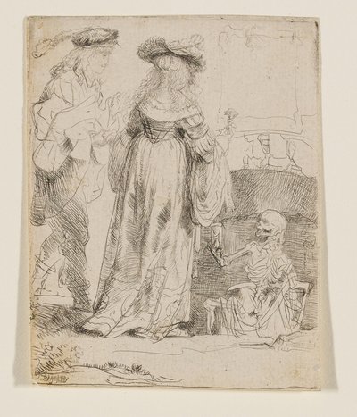 La Mort apparaissant à un couple marié depuis une tombe ouverte - Rembrandt van Rijn
