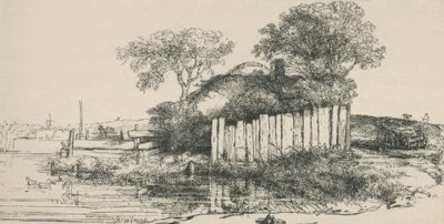 La cabane derrière la clôture en planches - Rembrandt van Rijn