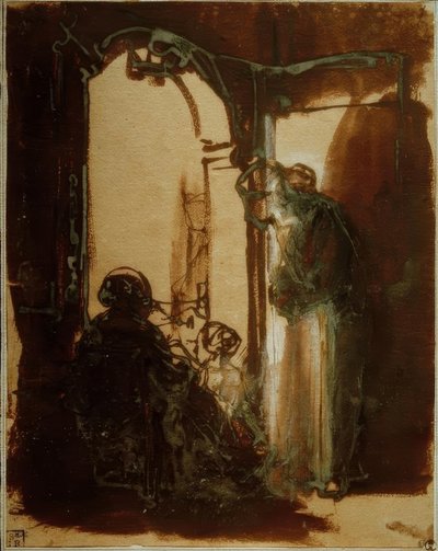 Trois femmes à la porte - Rembrandt van Rijn