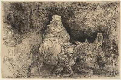 La fuite en Égypte : la Sainte Famille traversant un ruisseau - Rembrandt van Rijn