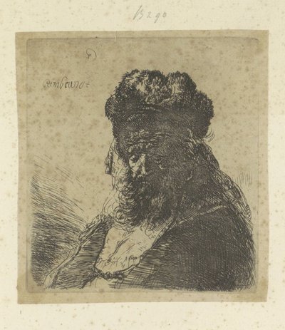 Vieil homme barbu avec un bonnet en fourrure et les yeux fermés - Rembrandt van Rijn