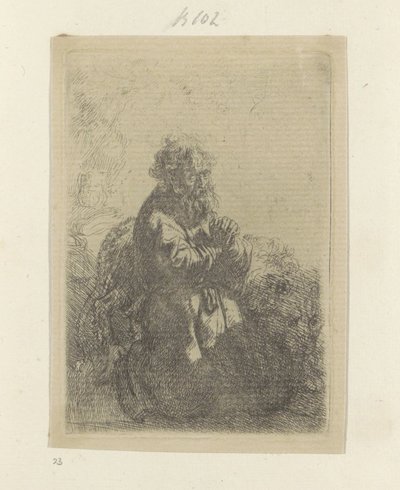 Jérôme agenouillé en prière, regardant vers le bas - Rembrandt van Rijn