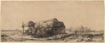Paysage avec une chaumière et une grange à foin : Oblong - Rembrandt van Rijn