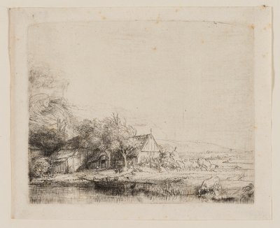 Paysage avec une vache buvant - Rembrandt van Rijn