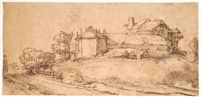 Paysage avec une ferme et une grange à foin - Rembrandt van Rijn