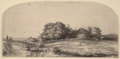 Paysage avec une grange à foin et un troupeau de moutons - Rembrandt van Rijn