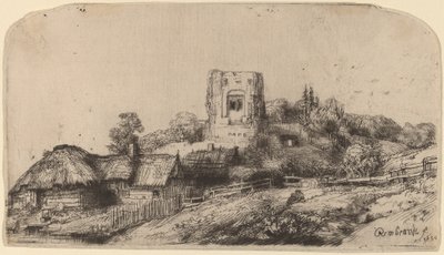 Paysage avec une tour carrée - Rembrandt van Rijn