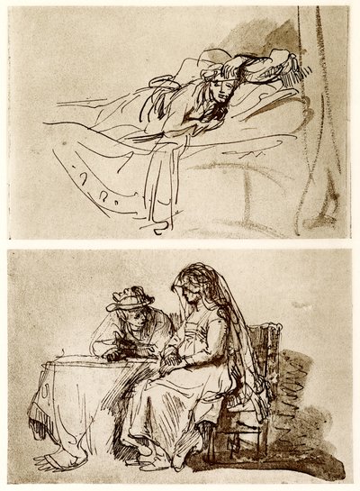 Femme allongée, La Conversation - Rembrandt van Rijn
