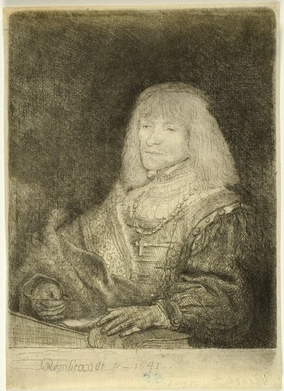 Homme à un Bureau portant une Croix et une Chaîne - Rembrandt van Rijn