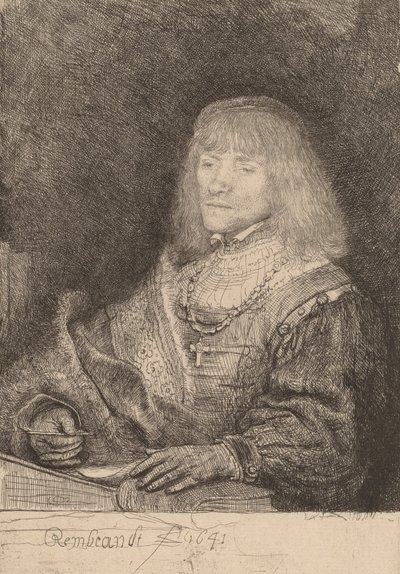 Homme à un bureau portant une croix et une chaîne, 1641 - Rembrandt van Rijn