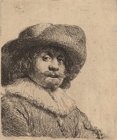 Homme avec un chapeau à large bord - Rembrandt van Rijn