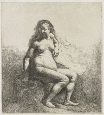 Femme nue sur une butte - Rembrandt van Rijn