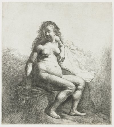 Femme nue sur une butte - Rembrandt van Rijn