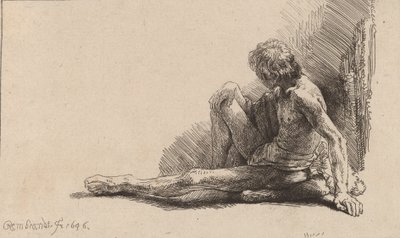 Homme nu assis par terre avec une jambe étendue, 1646 - Rembrandt van Rijn