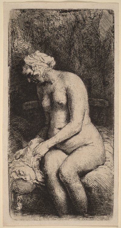 Nu assis sur un banc avec un coussin (Femme se lavant les pieds au bord d