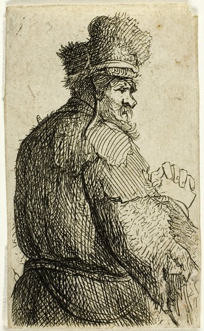 Vieil homme vu de dos, profil droit : demi-figure - Rembrandt van Rijn