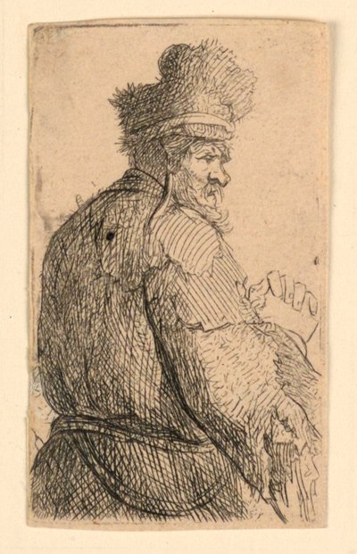 Vieil homme vu de dos, profil à droite : demi-figure - Rembrandt van Rijn