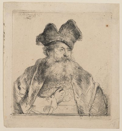 Un vieil homme avec un bonnet de fourrure fendu - Rembrandt van Rijn