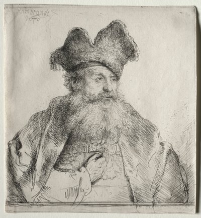 Vieil homme avec un bonnet de fourrure divisé, 1640 - Rembrandt van Rijn